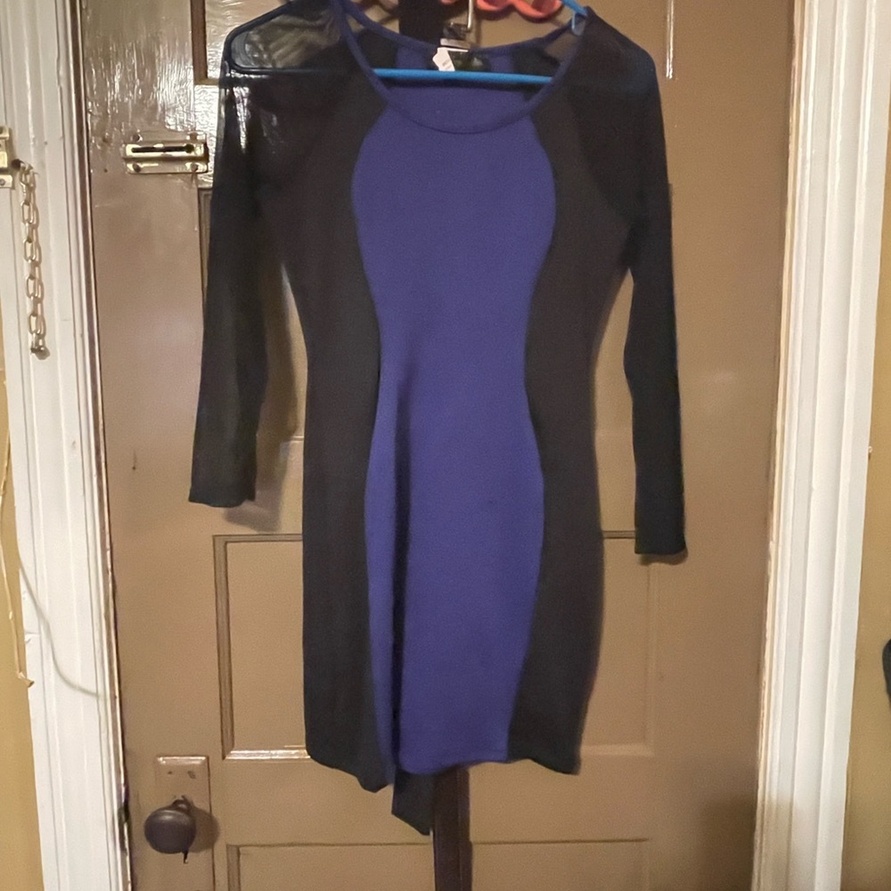 M dress blue and black see through long sleeves